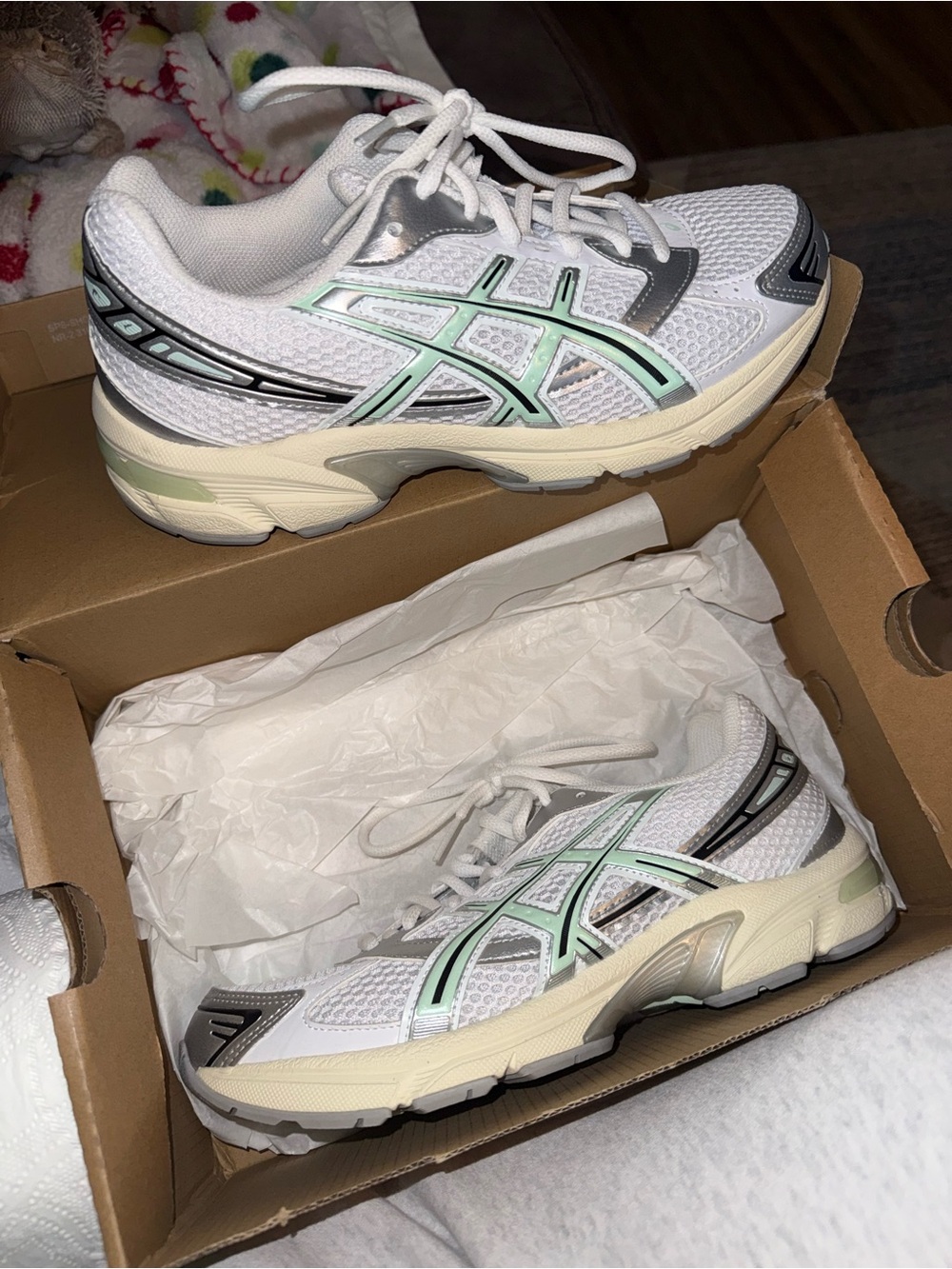ASICS White Athletic Running Shoes with Mint Accents